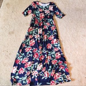 Dresses | Navy Floral Maxi Dress With Pockets | Poshmark